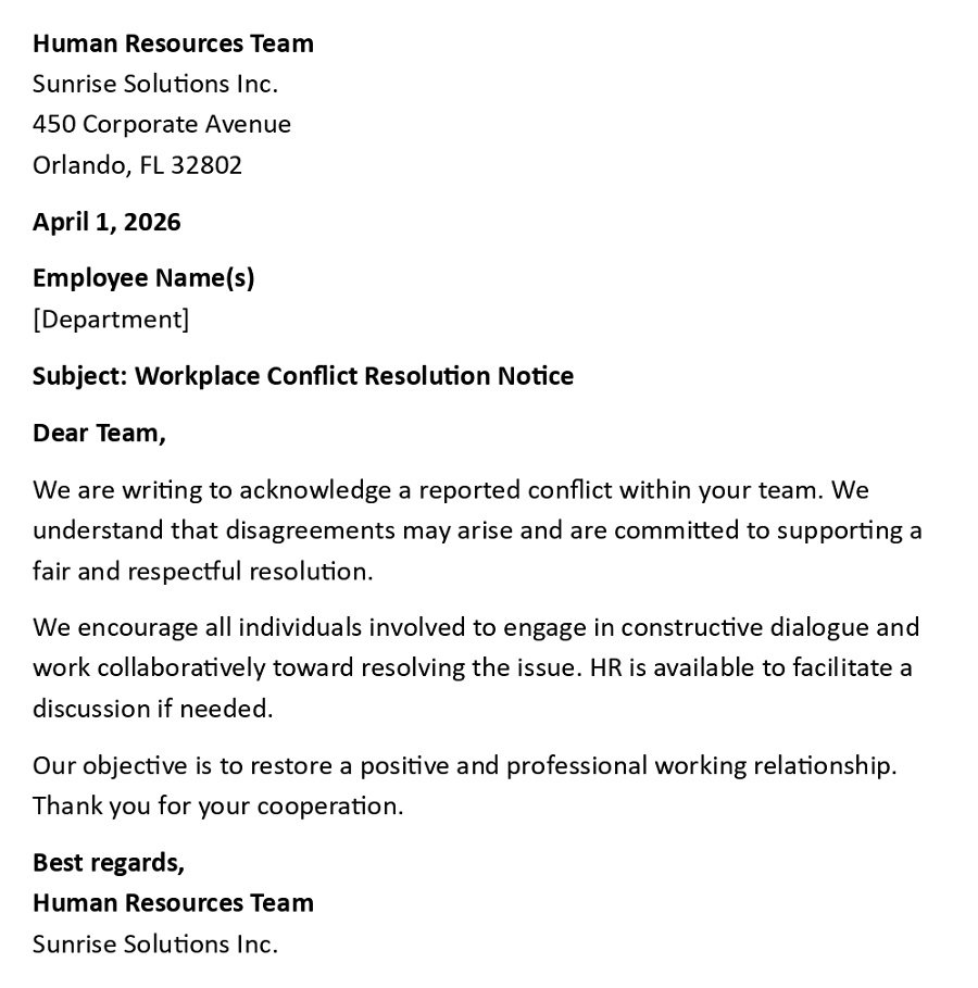 Workplace Conflict Resolution Notice