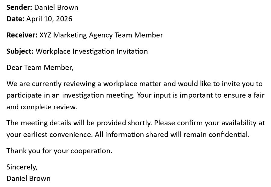 Workplace Investigation Invitation