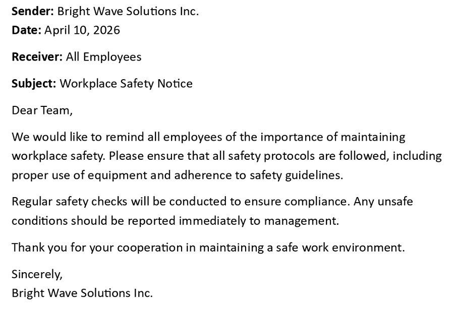 Workplace Safety Notice