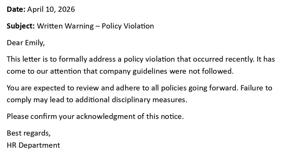 Written Warning – Policy Violation