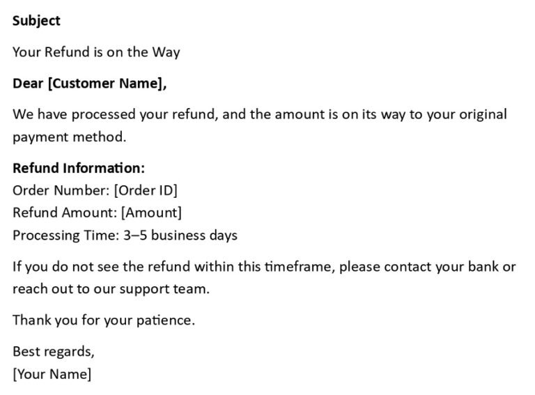 Refund Scripts Examples Refund Processed Email (USA Format + 5 Examples)