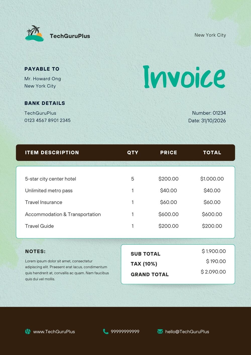 Beautiful Travel Agency Invoice Template in Word (Free Download)
