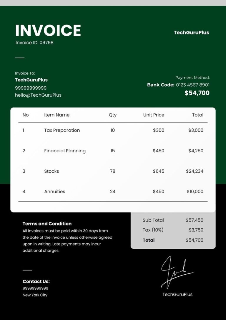 Invoice Template- Corporate Tax & Accounting Word File (Free Download)