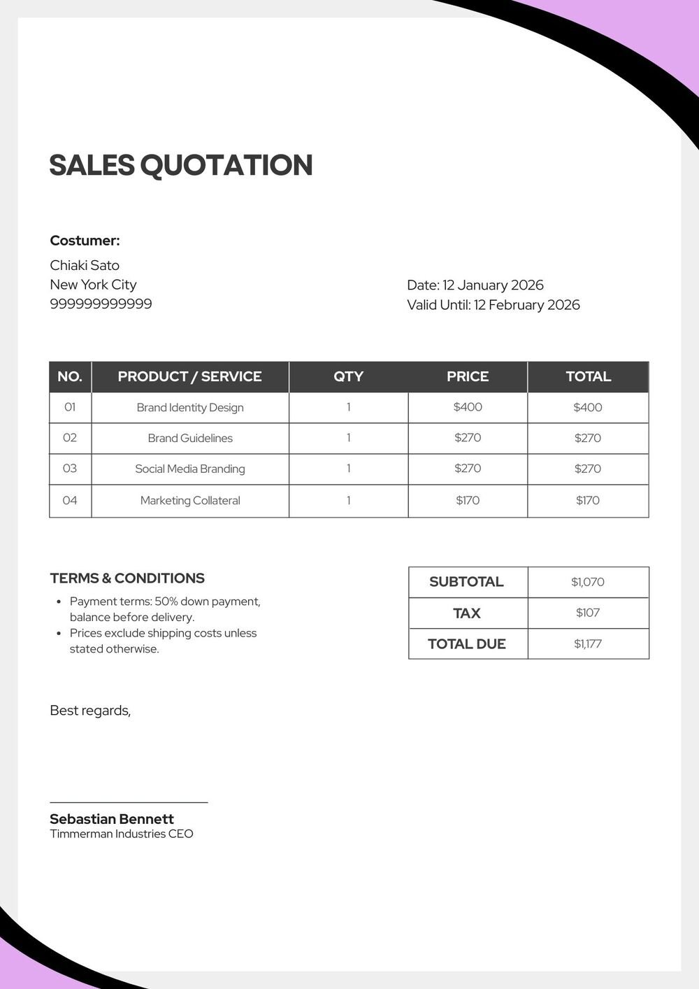 Editable Quotation Templates for Business (Word File)