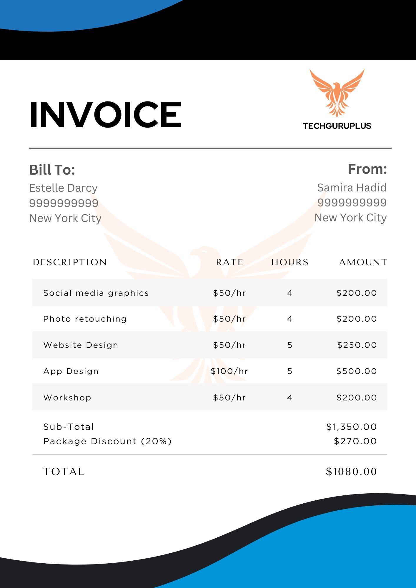Free Hourly Invoice Template for Freelance Designers (Word Download)
