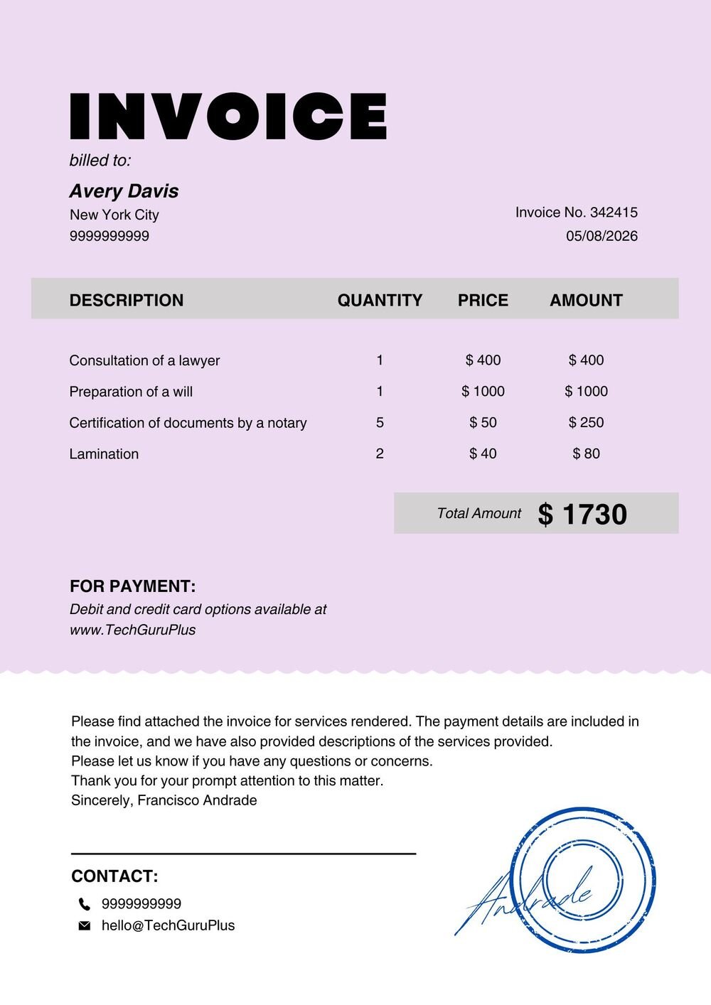 Free Legal & Notary Invoice Template in Word (Download)