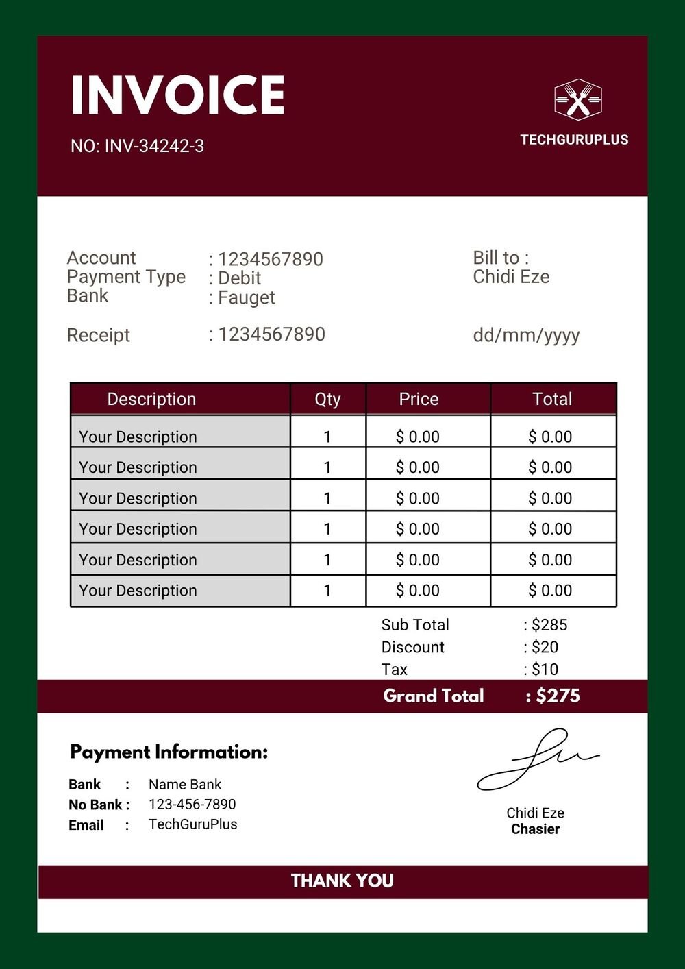 Free Restaurant & Catering Invoice Template in Word