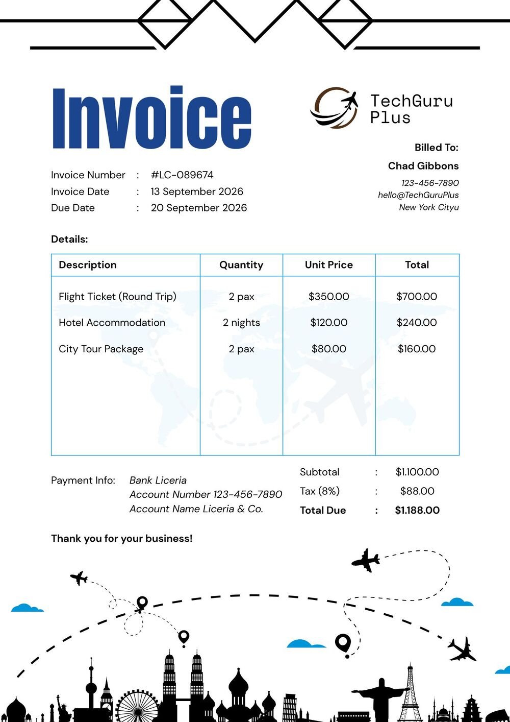 Free Travel & Tour Agency Invoice Template in Word (Download)