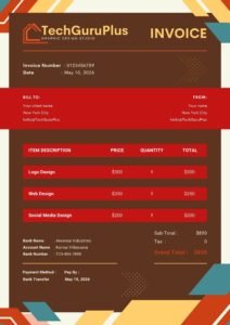 Invoice Template - Bold Brown & Red Graphic Design Studio Format (Free Word Download)