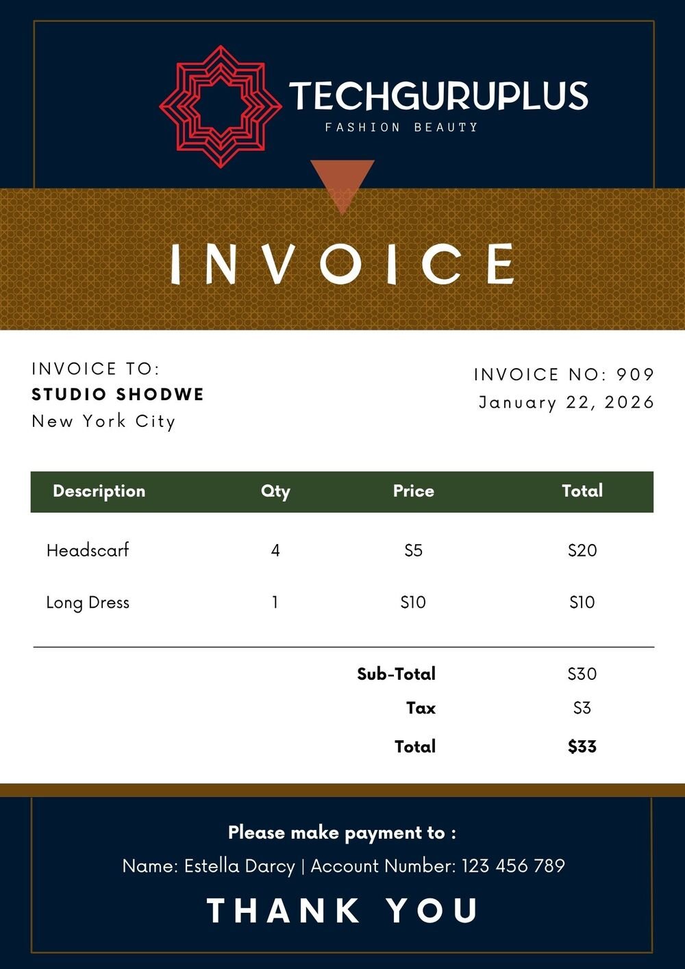Invoice Template - Bold Red Geometric Consulting Format (Free Word Download)