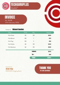 Invoice Template - Bold Red & Green Print Shop Format (Free Word Download)