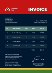 Invoice Template - Bold Red & Navy Design Agency Format (Free Word Download)