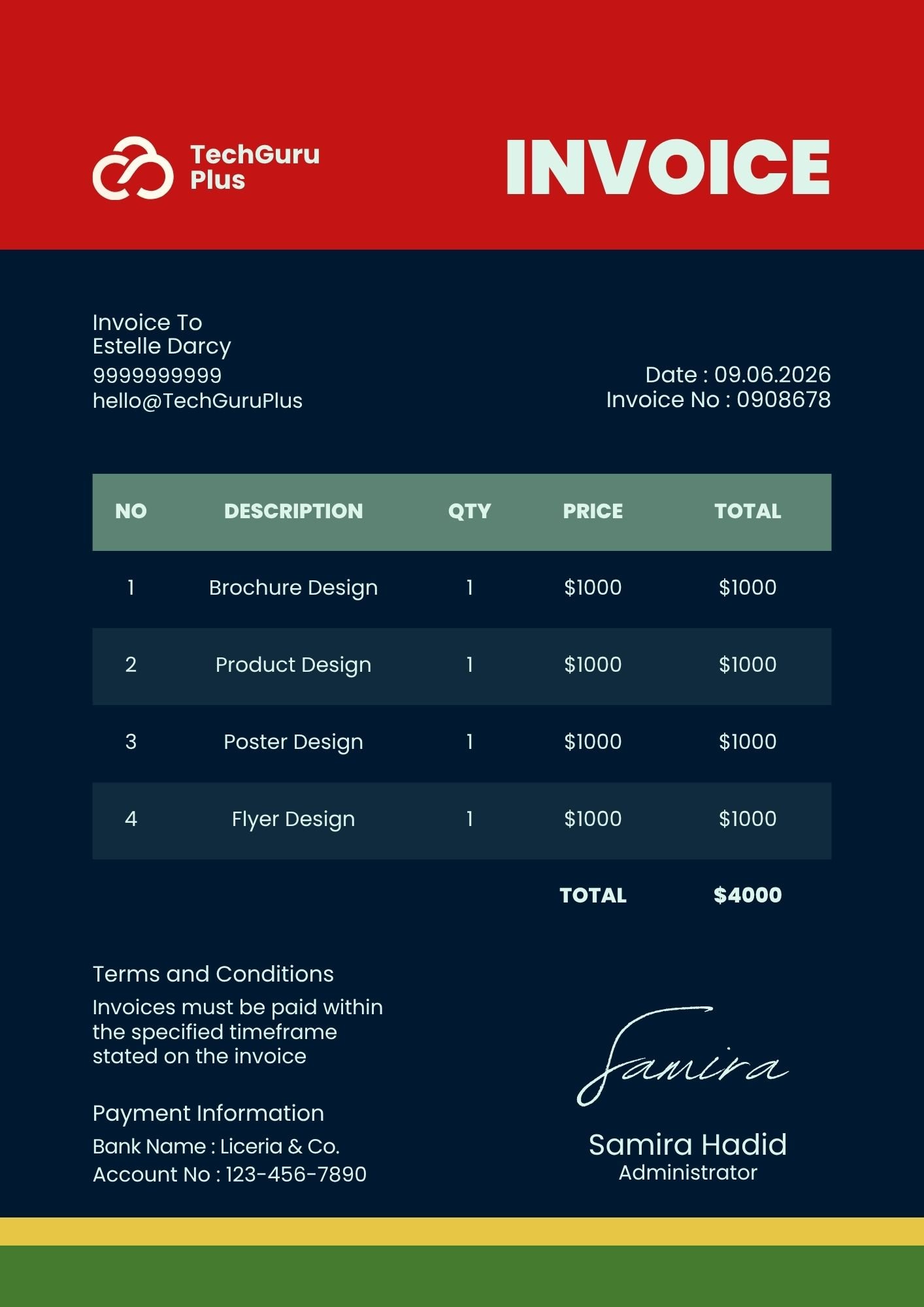 Invoice Template - Bold Red & Navy Design Agency Format (Free Word Download)