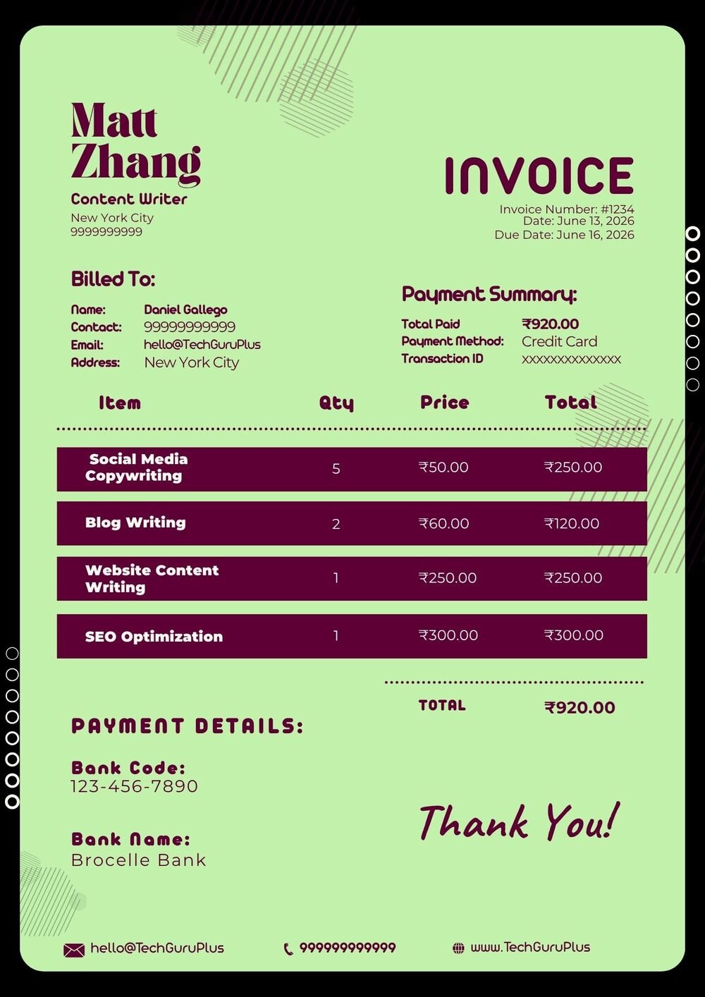 Invoice Template - Clean Blue Medical Format (Free Word Download)