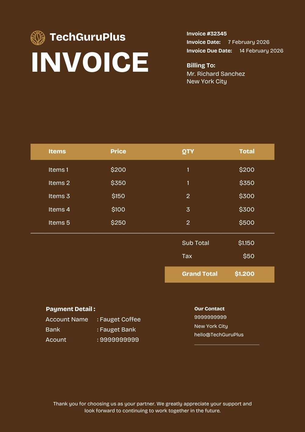 Invoice Template - Clean Blue Wave Corporate Format (Free Word Download)