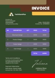 Invoice Template - Dark Green & Purple Design Agency Format (Free Word Download)