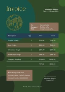 Invoice Template - Elegant Dark Green Creative Agency Format (Free Word Download)