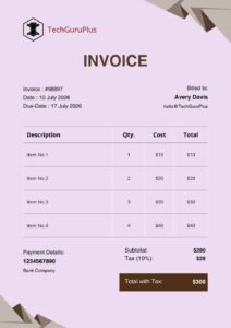 Invoice Template - Elegant Lavender & Brown Boutique Format (Free Word Download)