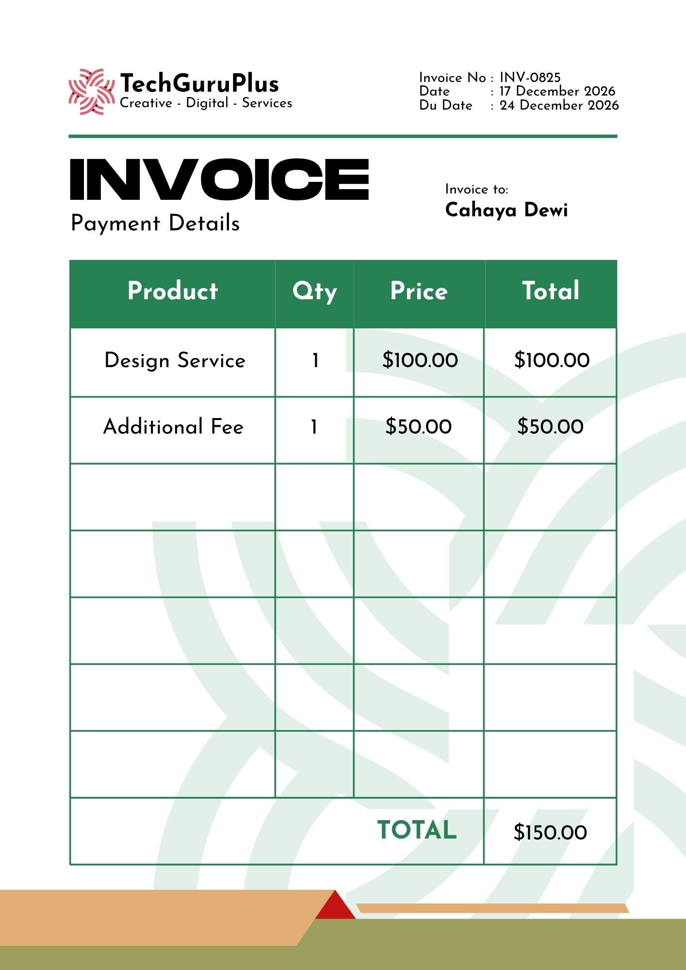 Invoice Template - Minimalist Green Digital Service Format (Free Word Download)