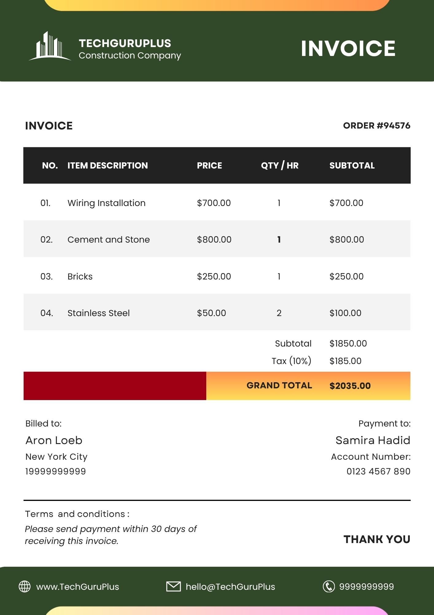 Invoice Template - Minimalist Light Blue Web Design Format (Free Word Download)