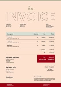 Invoice Template - Minimalist Peach & Red Retail Format (Free Word Download)