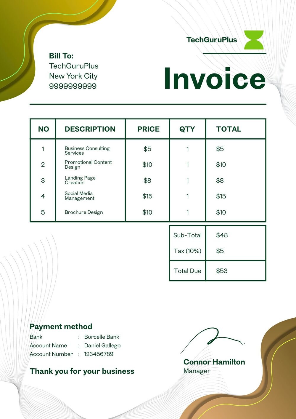 Invoice Template - Modern Abstract Olive Consulting Format (Free Word Download)