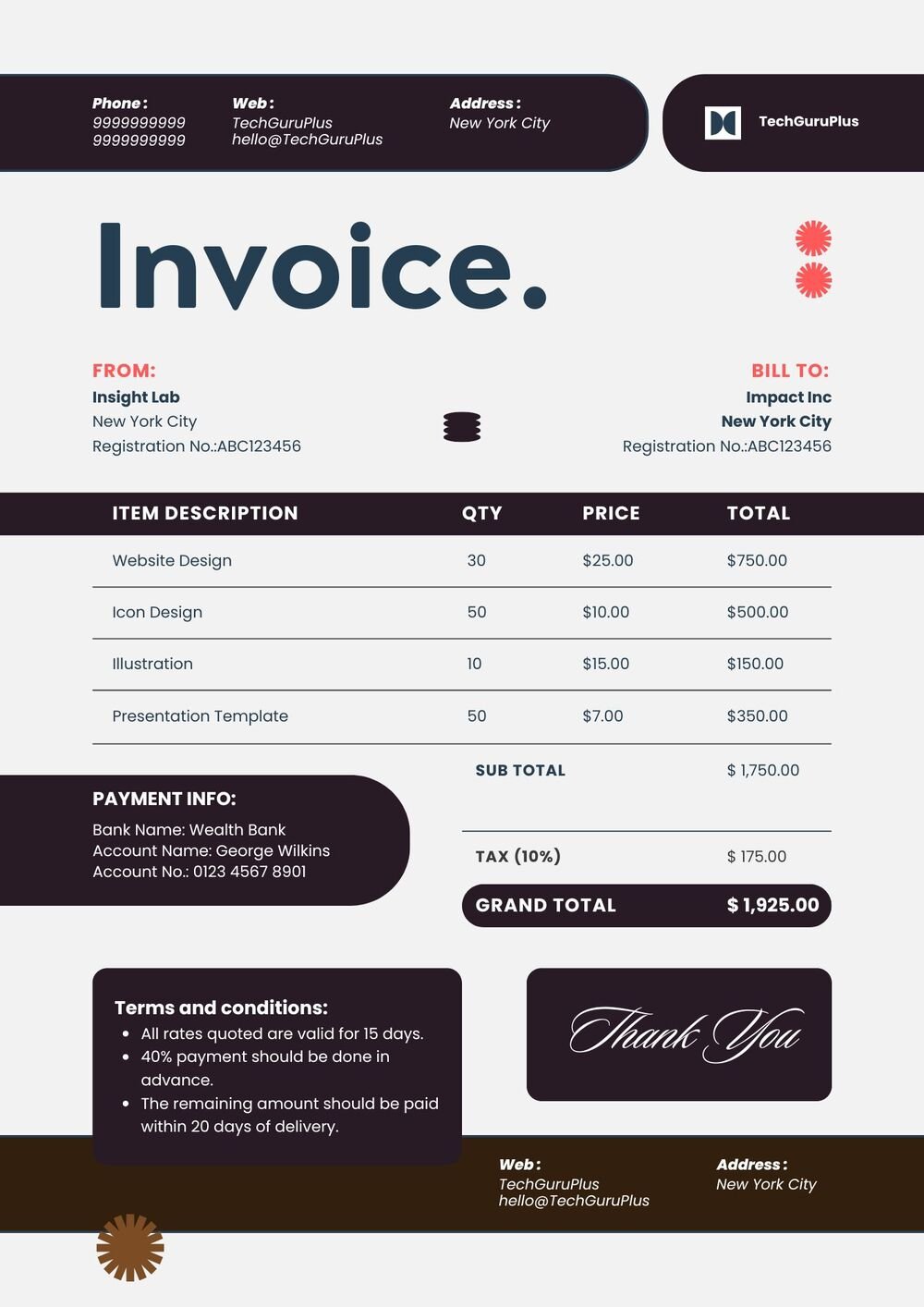 Invoice Template - Modern Dark Creative Agency Format (Free Word Download)