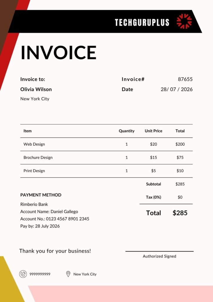 Invoice Template - Modern Geometric Graphic Design Format (Free Word ...