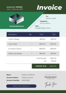 Invoice Template - Modern Green & Navy Tech Agency Format (Free Word Download)