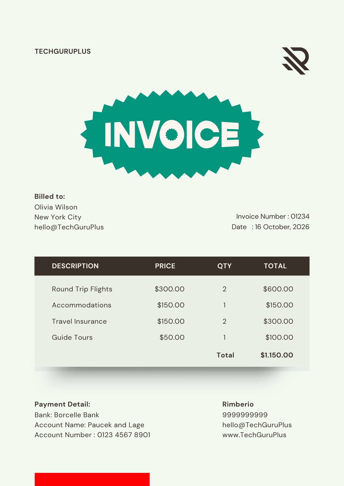 Invoice Template - Modern Teal Travel Agency Format (Free Word Download)