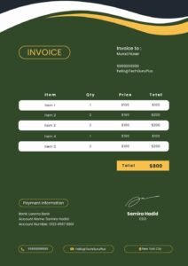 Invoice Template - Premium Dark Green & Gold Design (Free Word Download)