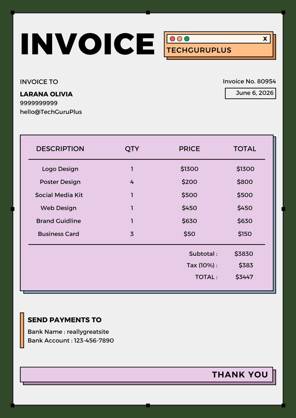Invoice Template - Retro Digital UI Design Format (Free Word Download)