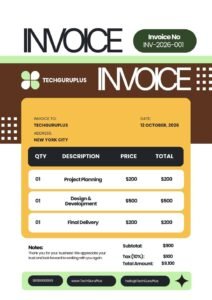 Invoice Template - Retro Modern Mustard & Brown Format (Free Word Download)