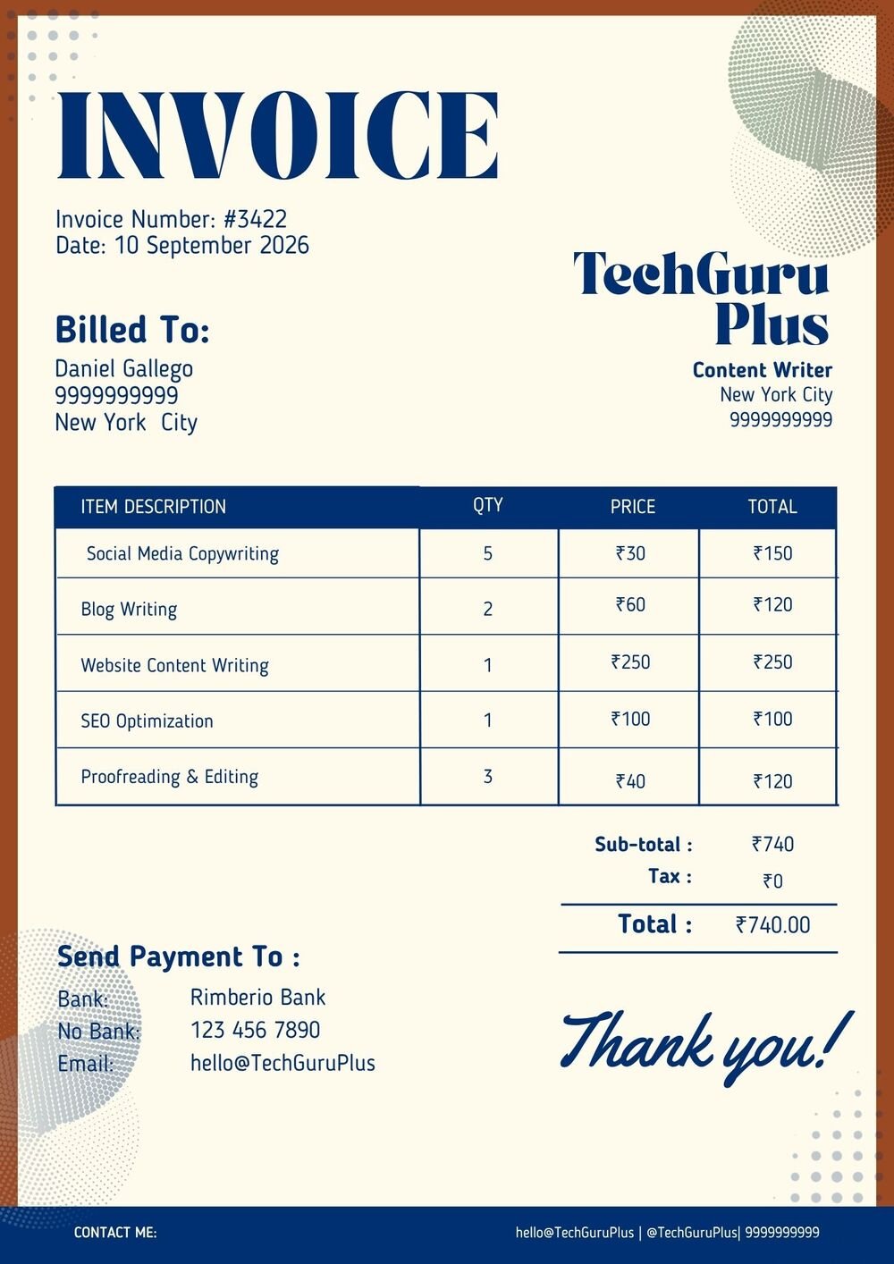 Invoice Template - Simple Orange Catering Format (Free Word Download)