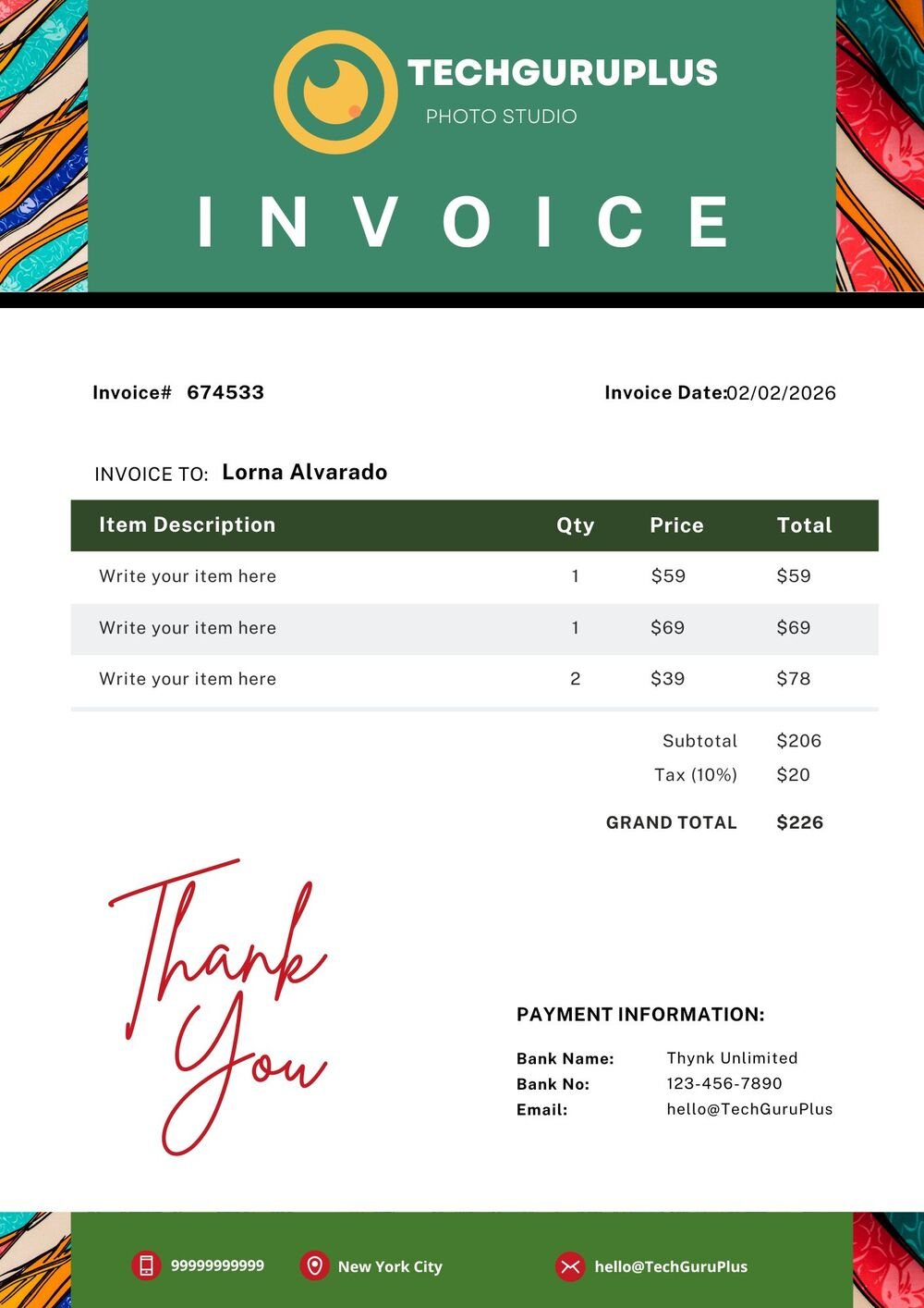Invoice Template - Soft Botanical Green Aesthetic Format (Free Word Download)