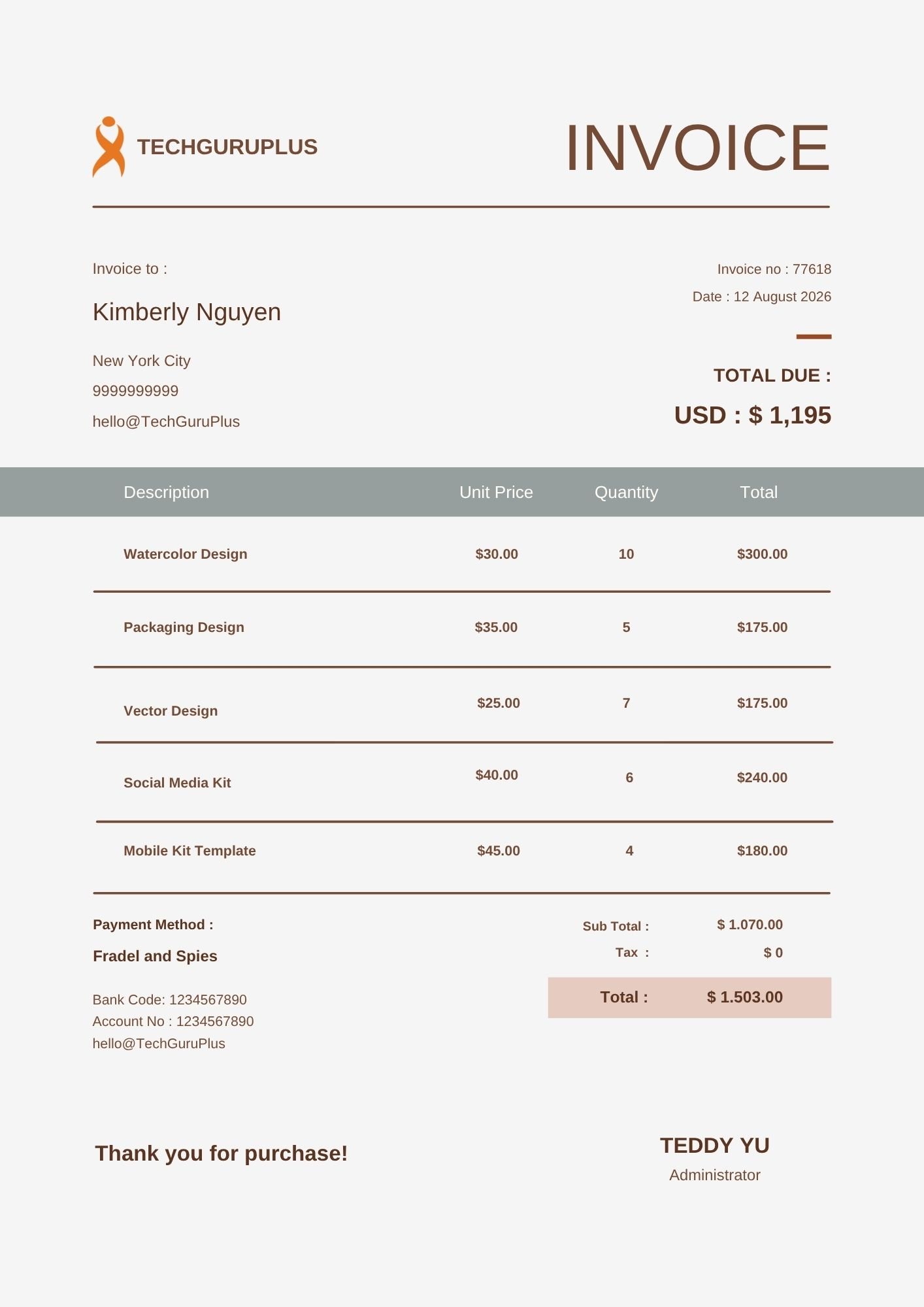 Minimalist Graphic Design Invoice Template (Free Word Download)