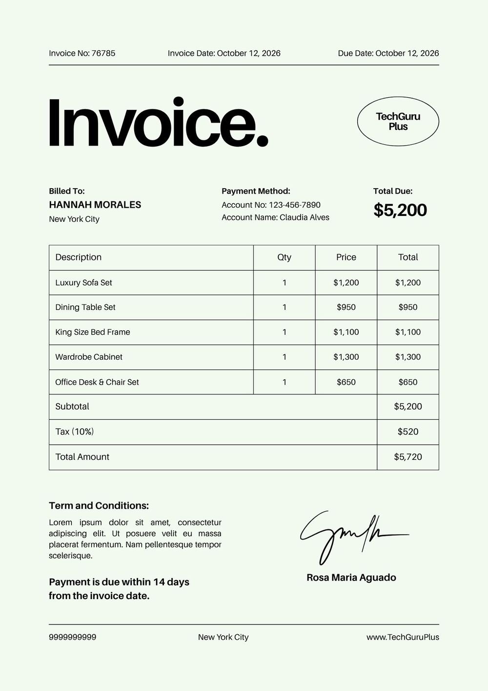 Minimalist Retail & Furniture Invoice Template (Free Word Download)