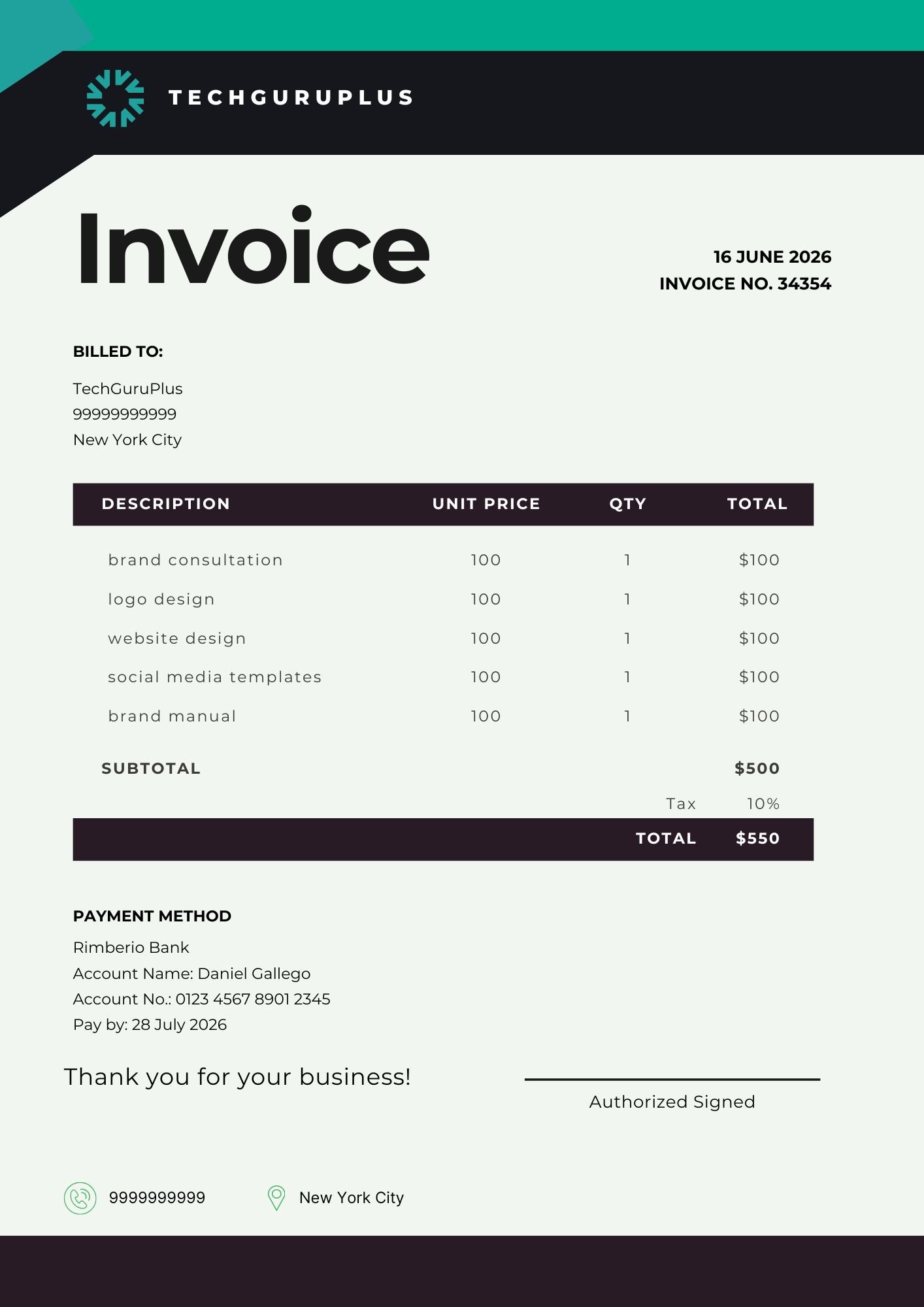Modern Digital Agency Invoice Template in Word (Free Download)