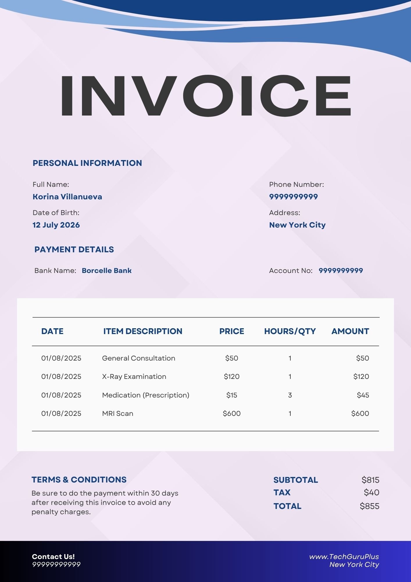 Modern Medical Invoice Template in Word (Free Download)