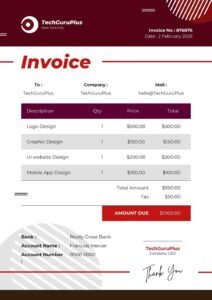 Invoice Template - Modern UI/UX & Graphic Design  (Free Word Download)