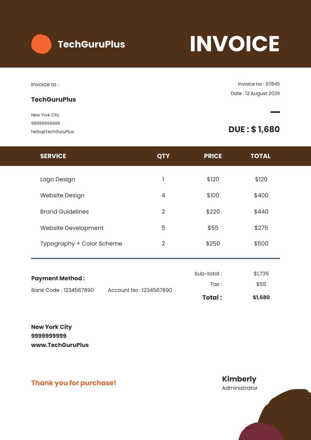 Modern Web Design Invoice Template in Word (Free Download)