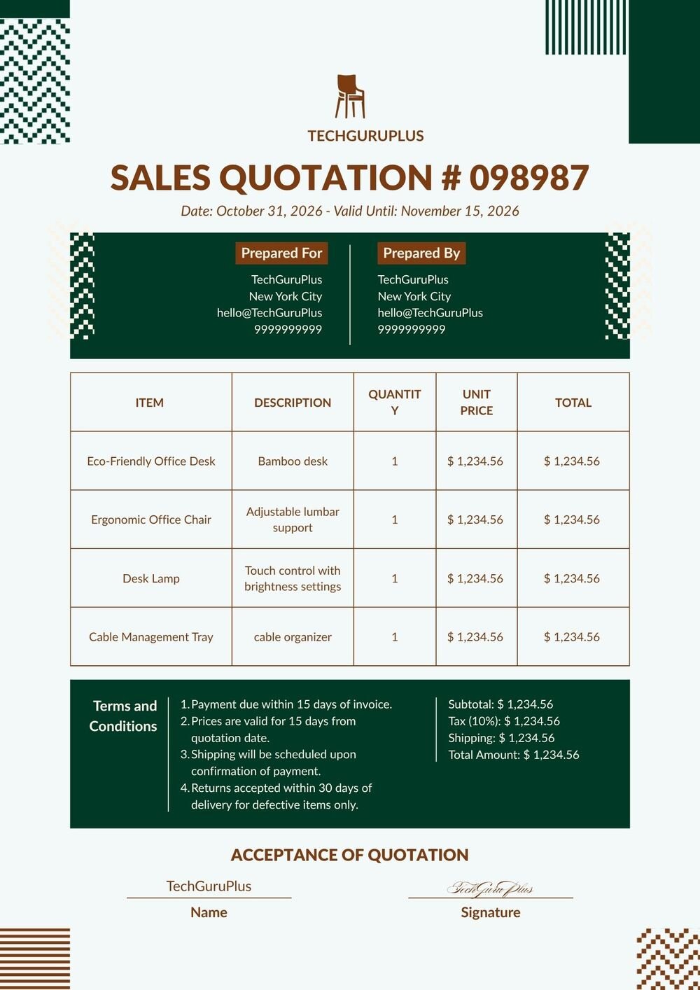 Official Quotation Format in Word for Business Use
