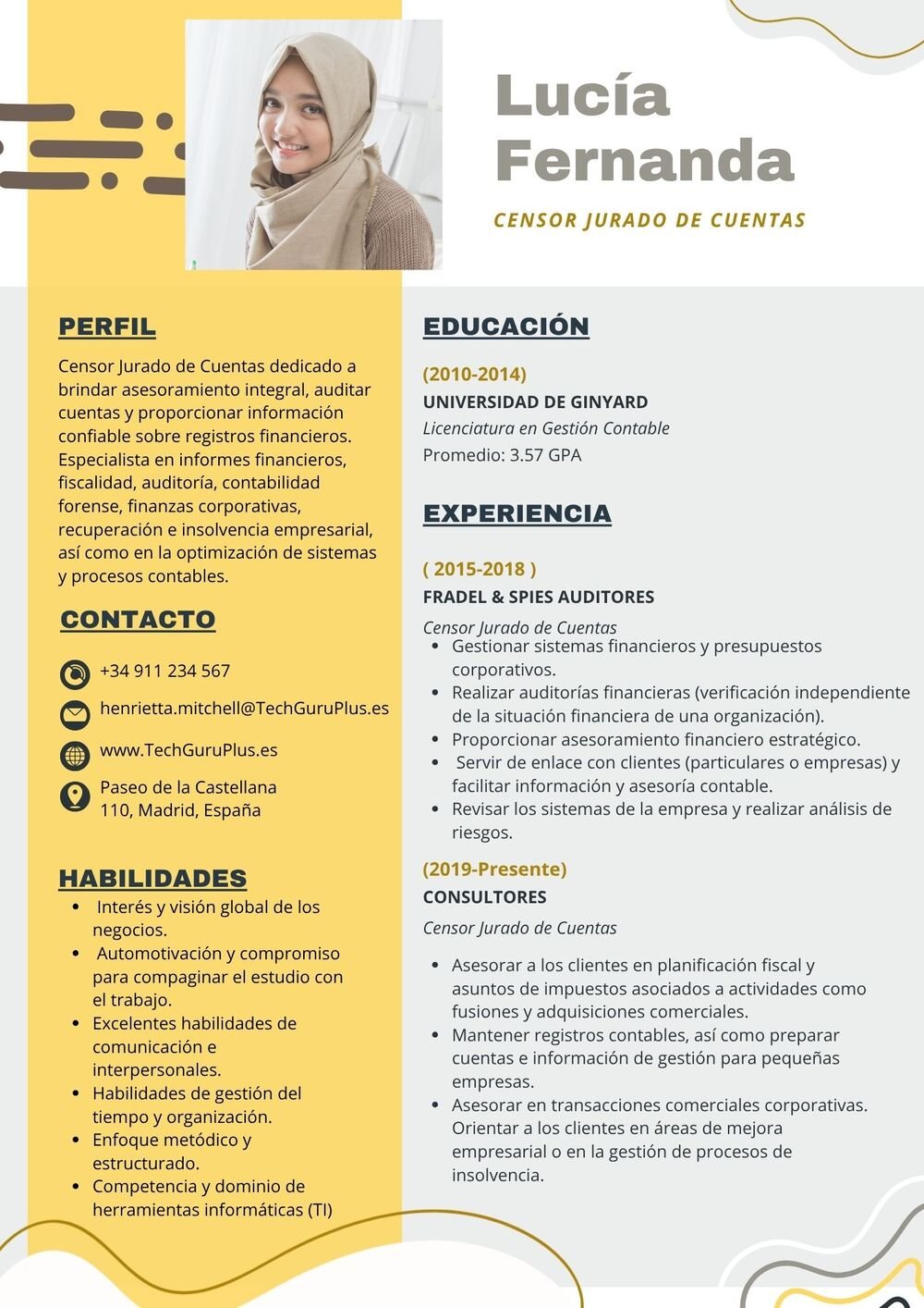 Plantilla de Currículum de Censor Jurado de Cuentas y Auditoría