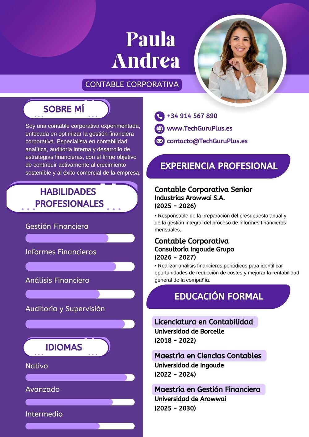 Plantilla de Currículum de Contable Corporativa y Gestión Financiera