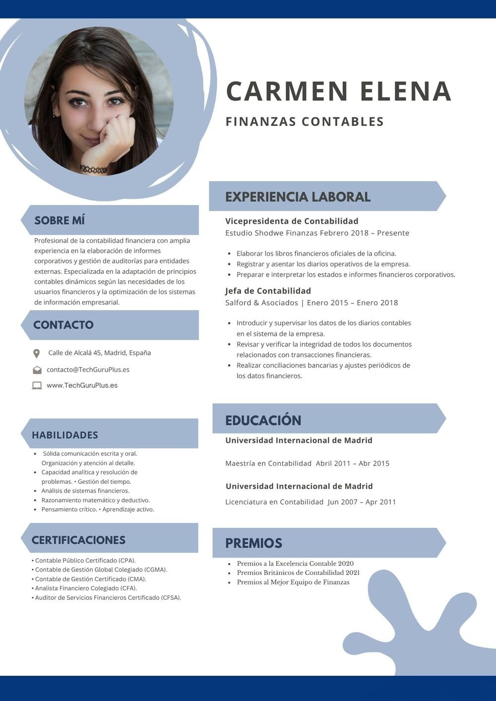 Plantilla de Currículum de Finanzas Contables y Auditoría