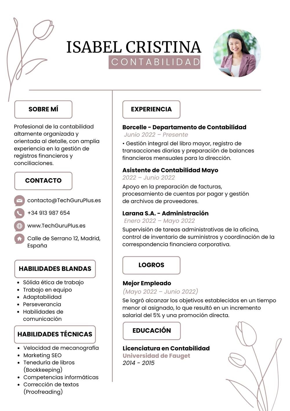 Plantilla de Currículum de Licenciatura en Contabilidad y Administración
