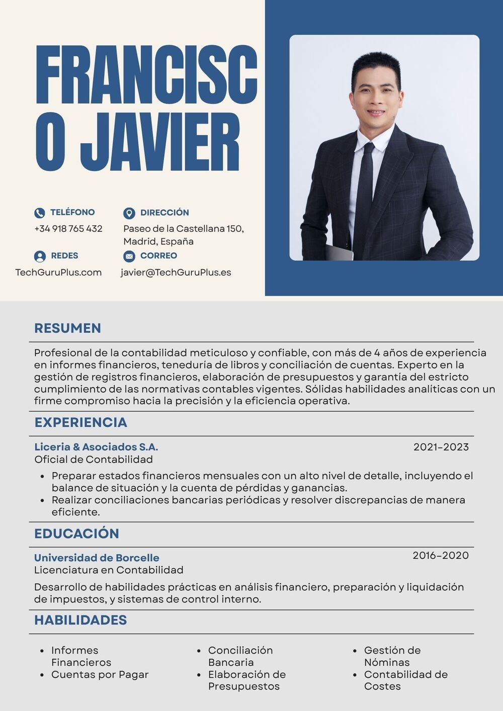 Plantilla de Currículum de Oficial de Contabilidad y Gestión de Libros