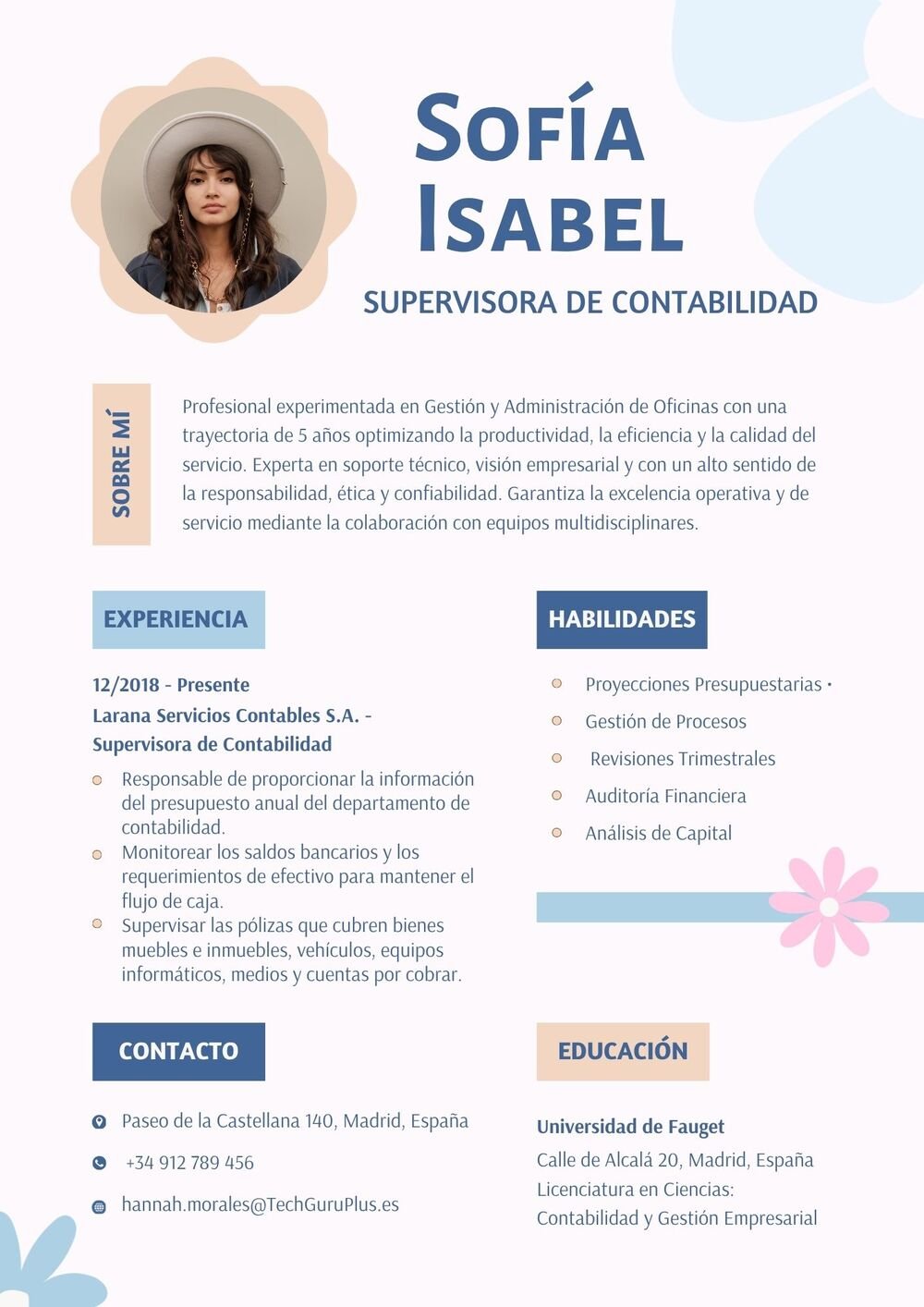 Plantilla de Currículum de Supervisora de Contabilidad y Gestión