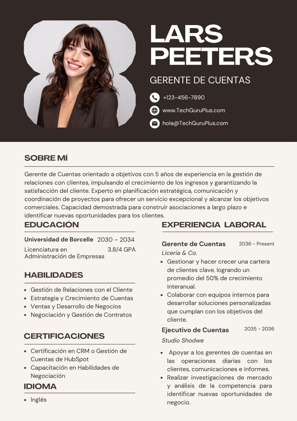 Plantilla de Currículum para Administración de Empresas y Ventas