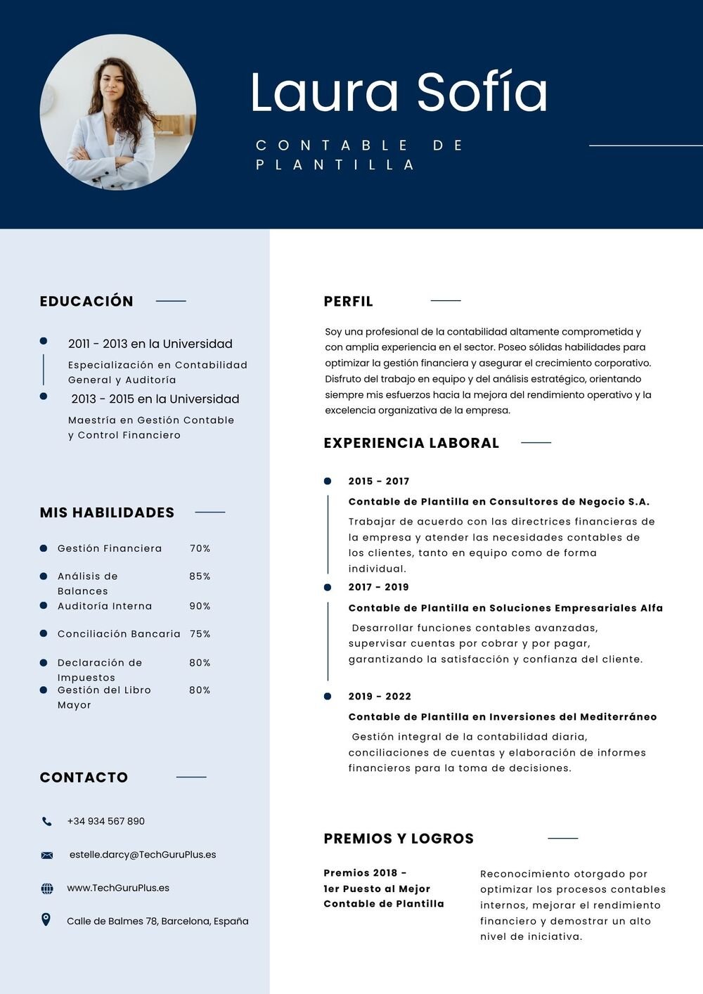 Plantilla de Currículum para Contabilidad General y Auditoría